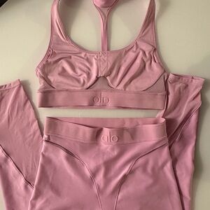 ALO Yoga Dusty Pink Seamless Sports Bra and Legging Set